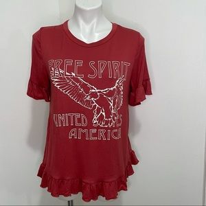 NWT Emory Park red large USA ruffle shirt
